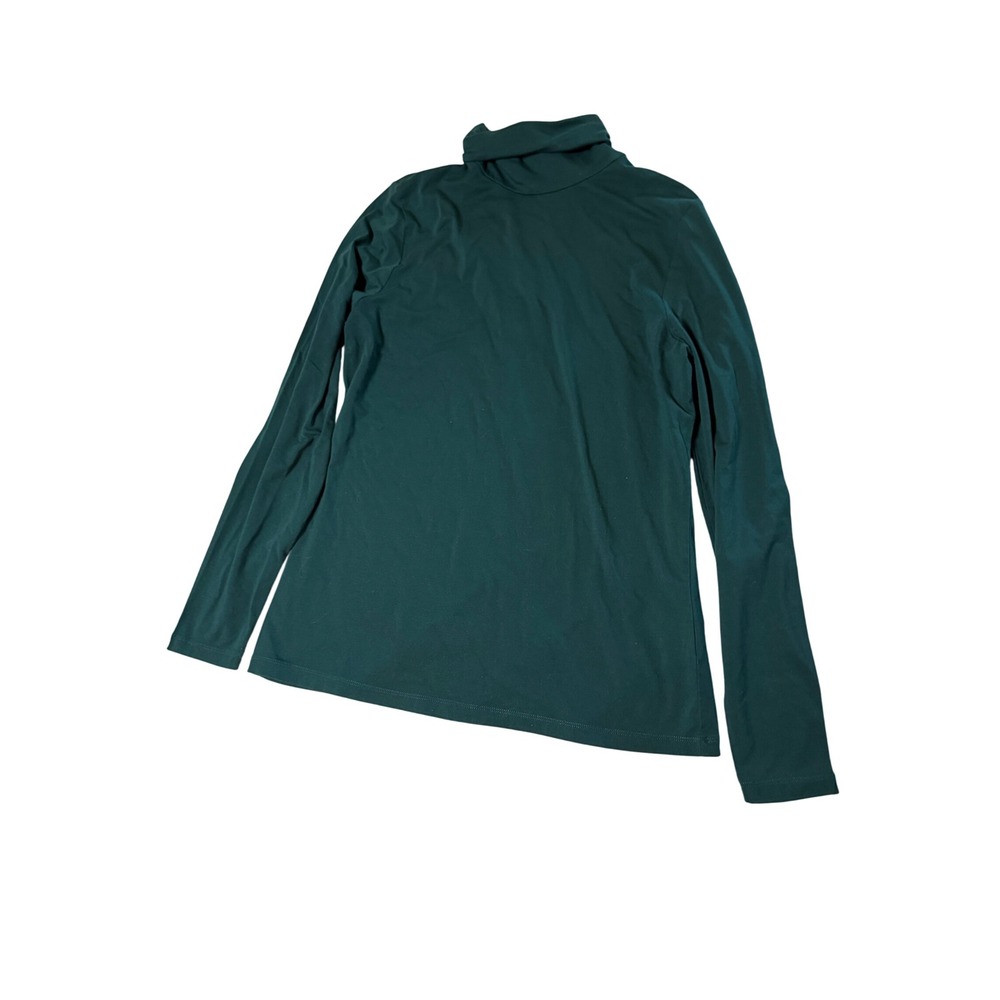 Lands' End Women Medium 10/12 Dark Green Cotton Long Sleeve Turtle Neck Shirt